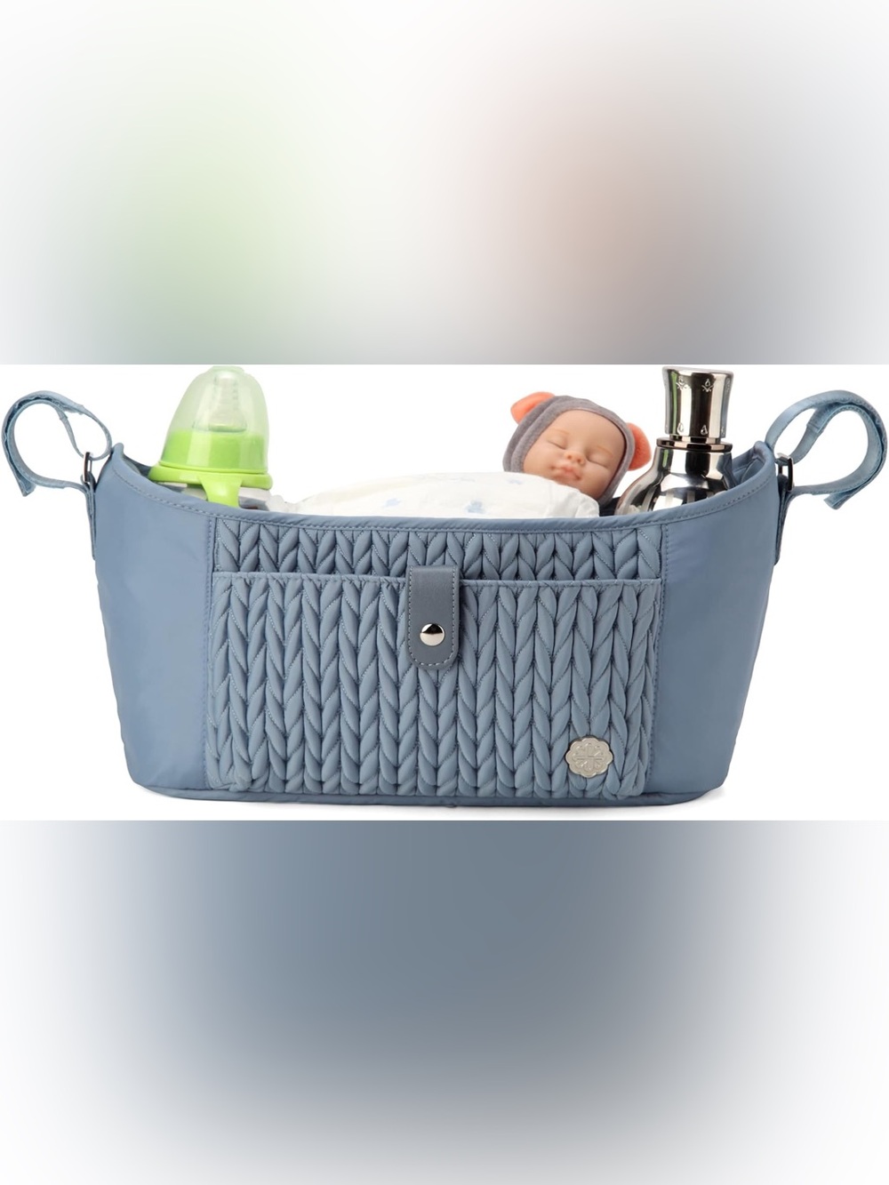 Quilted Blue Diaper Stroller Caddy Organizer